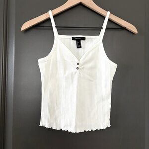 F21 White Button V Neck Dainty Tank Top with Ruffled Hem Size Small